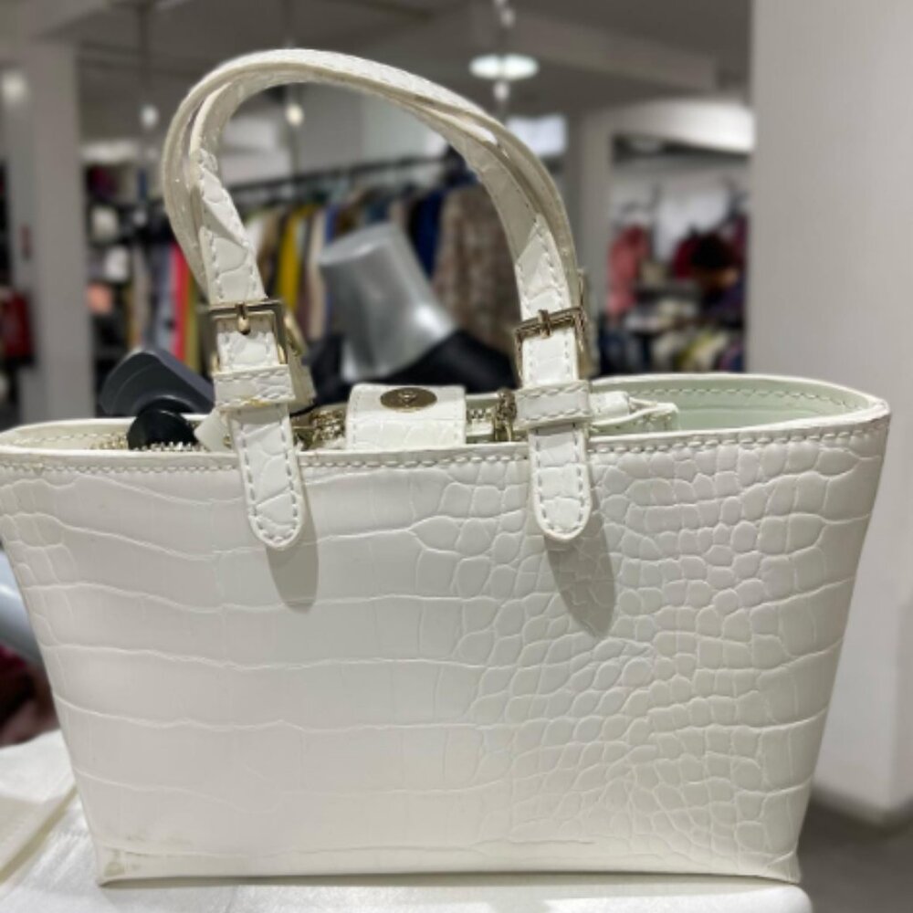 ZARA White Croc-Embossed Mini Tote Bag